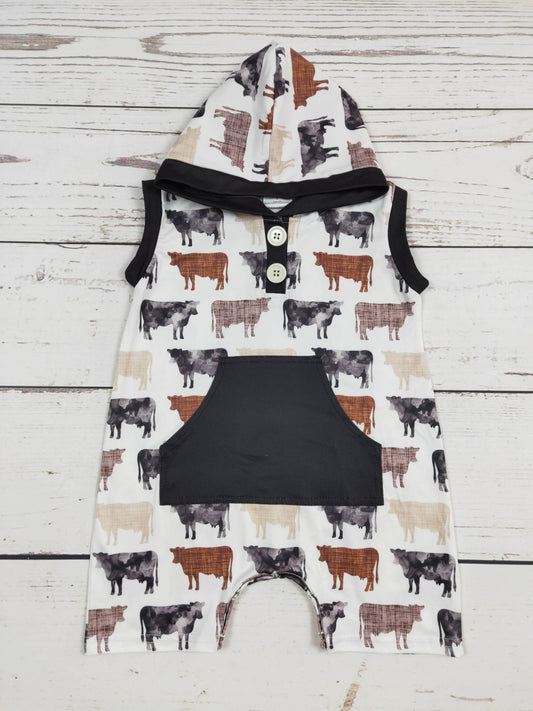 Cows Printed Romper with Pocket