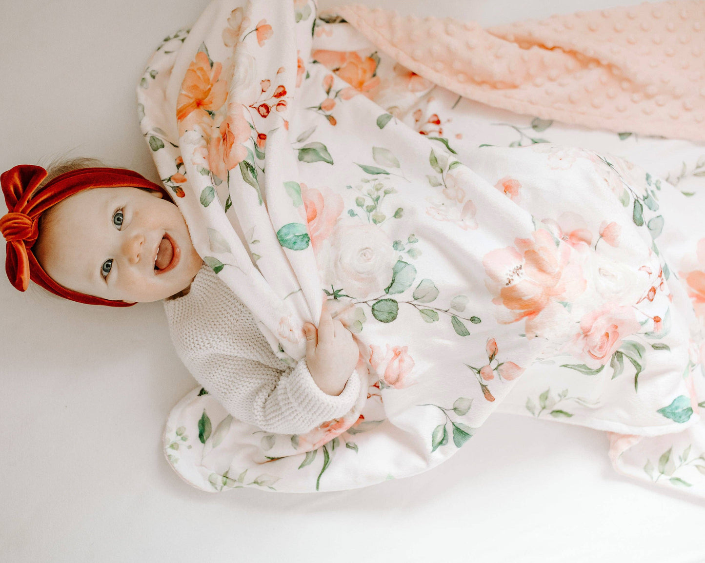 Peach Floral - Baby & Toddler Minky Blanket