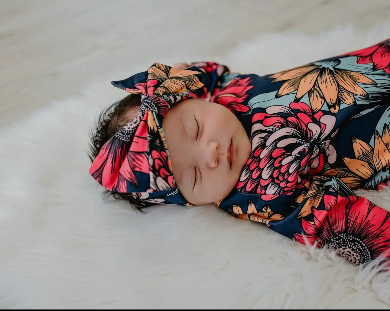 Girls Sunflower Baby Gown and
Bow Headband