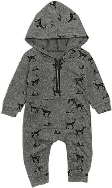 Grey Reindeer Hooded Baby Romper