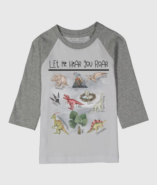 Let Me Hear You Roar 7 Dinosuars Gray Raglan