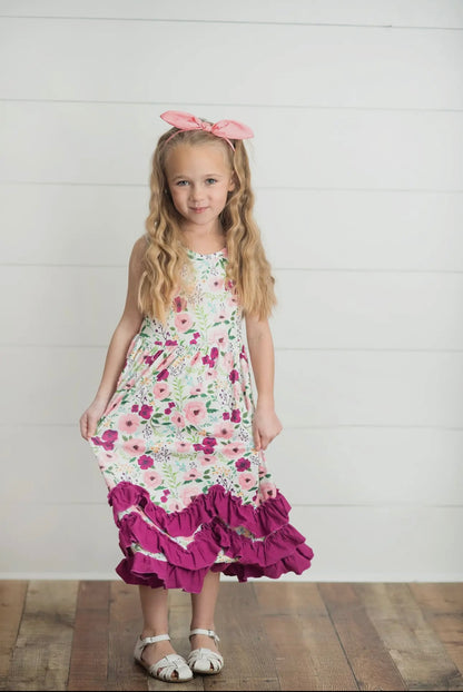 Plum and pink floral twirl dress