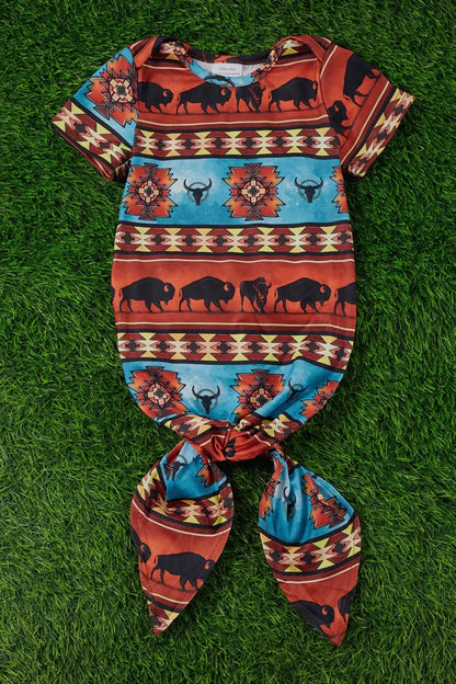 Buffalo western printed baby knotted gown