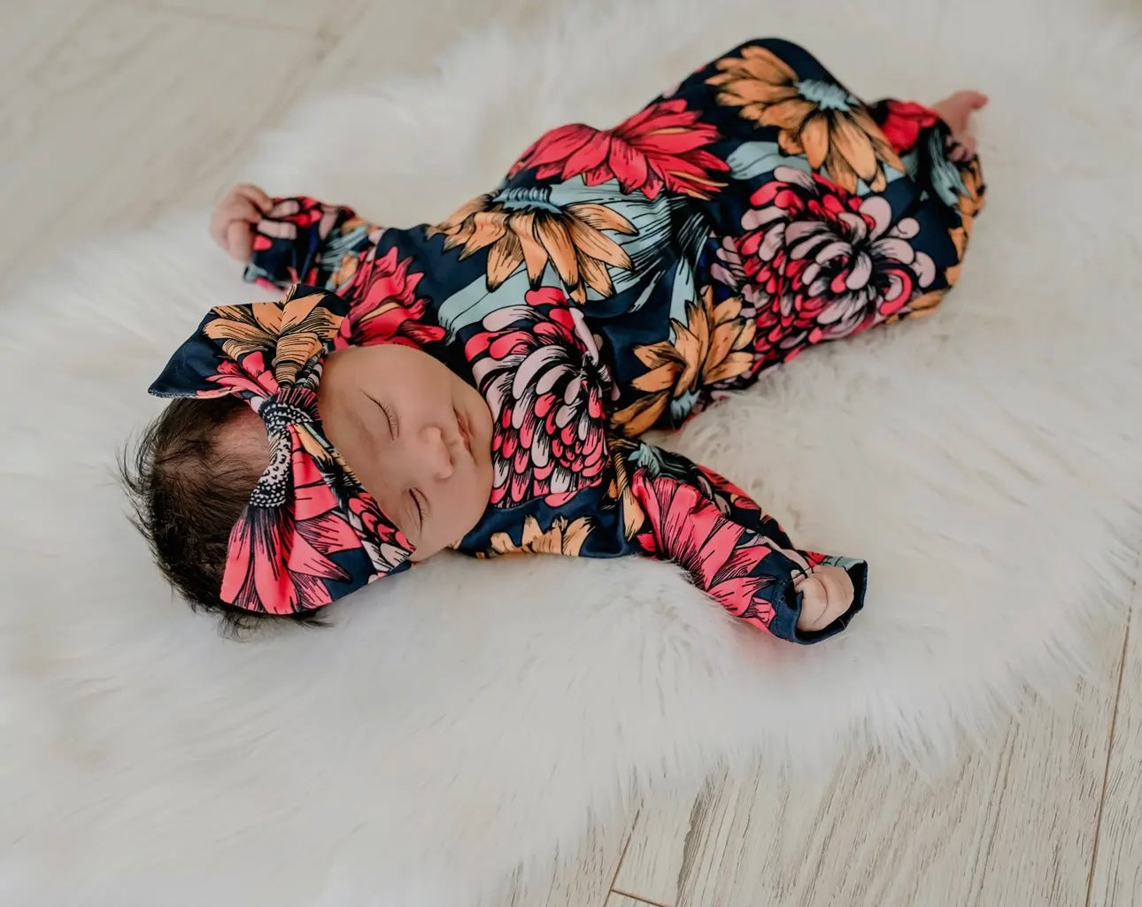 Girls Sunflower Baby Gown and
Bow Headband