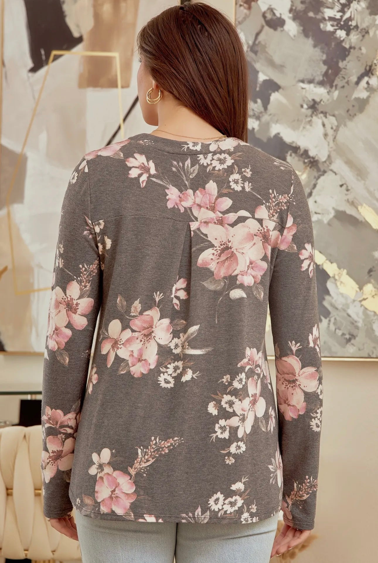 Long Sleeve Floral Print Top