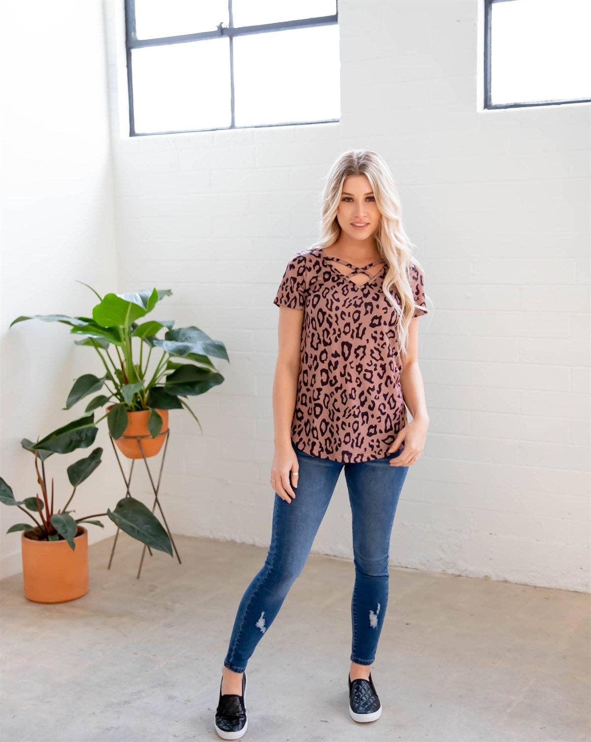 Criss Cross Leopard Remy Top