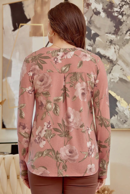 Floral Print Blush Long Sleeve Top