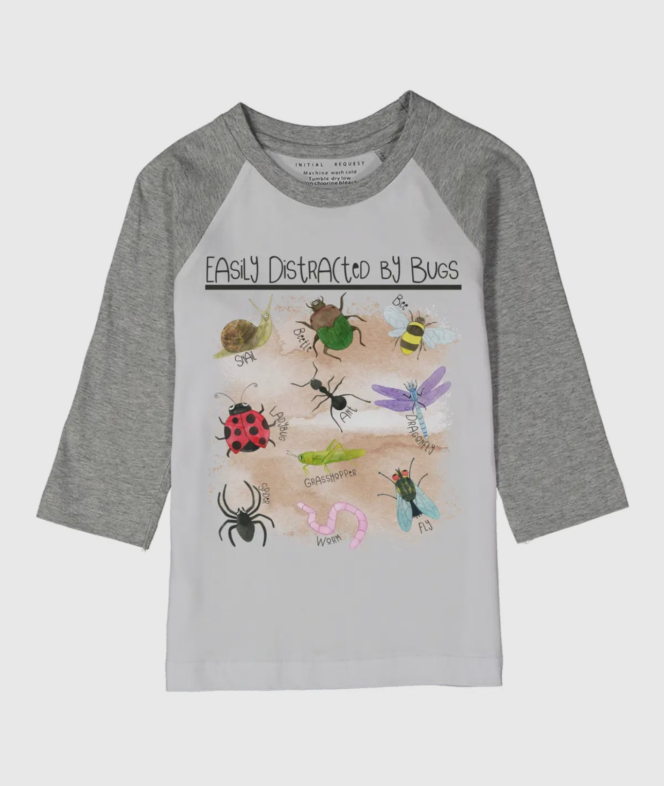 Easily Distracted By Bugs Gray Raglan Tee