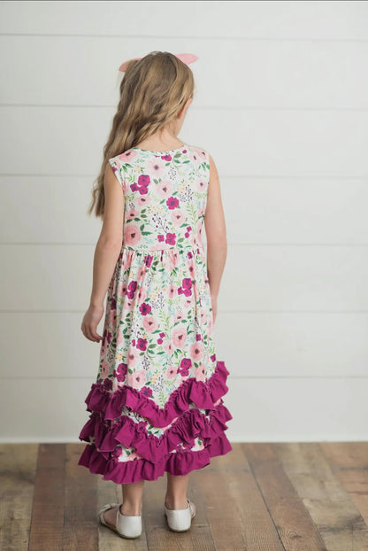 Plum and pink floral twirl dress