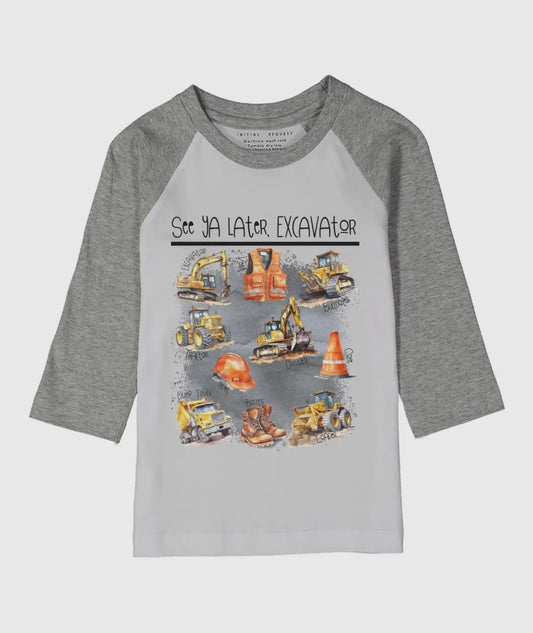 See Ya Later Excavator Gray Raglan Tee