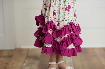 Plum and pink floral twirl dress