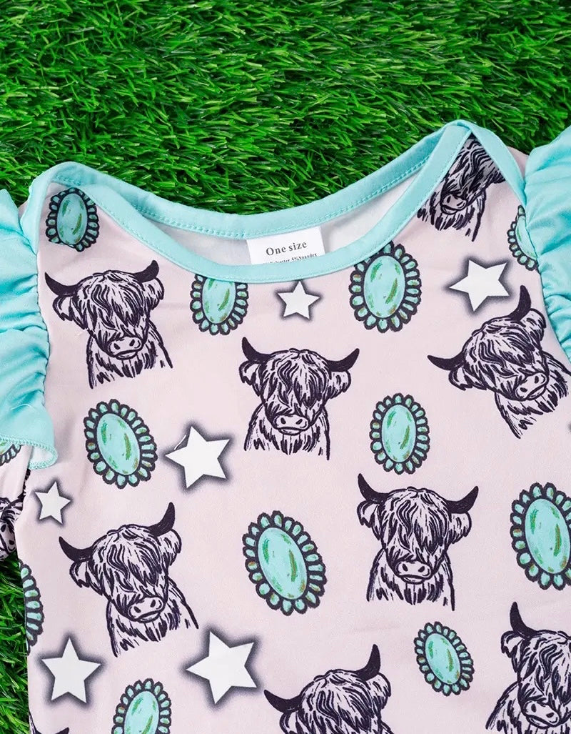 Highland Cow, Concho & Star Printed Baby Gown