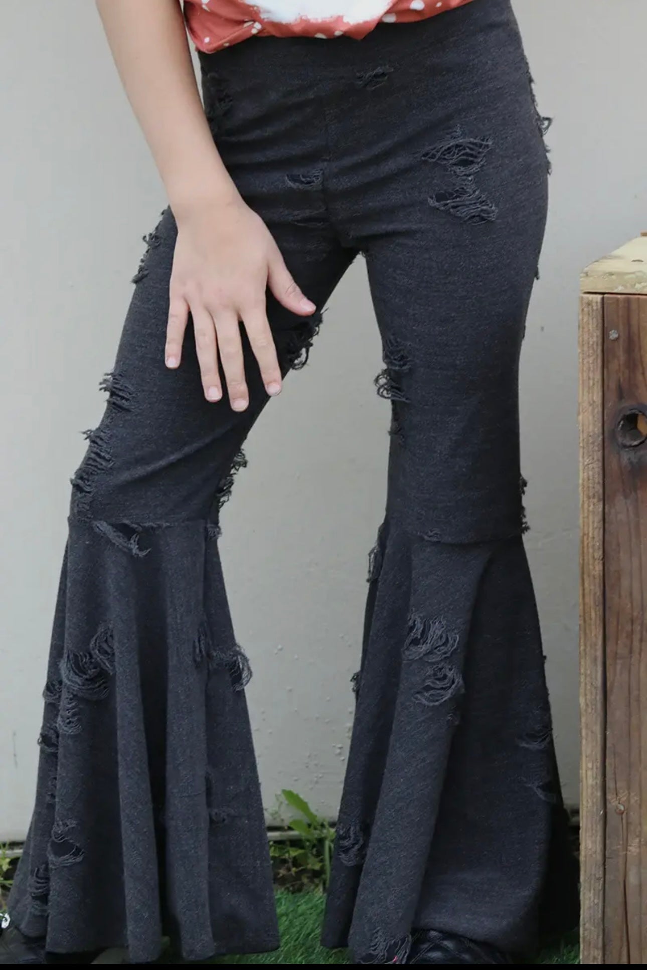 Charcoal distressed bell bottoms