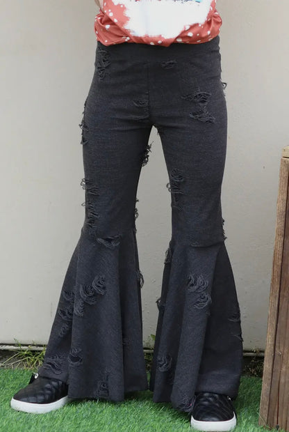 Charcoal distressed bell bottoms