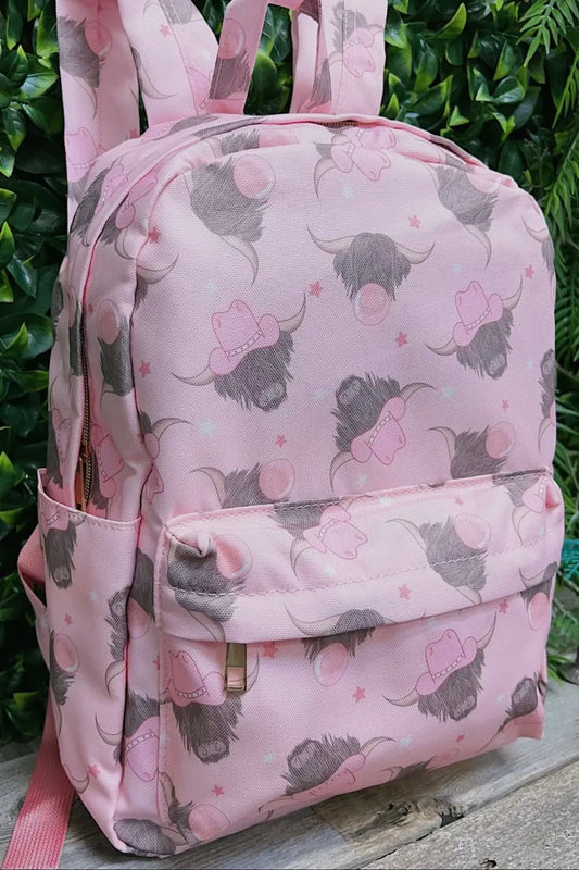 Pink Highland cow backpack