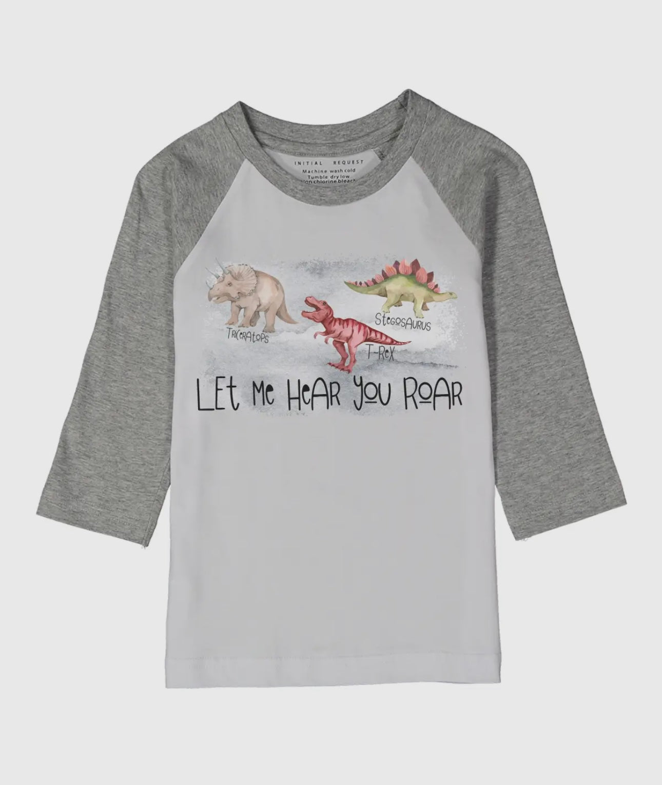 Let Me Hear You Roar 3 Dinosuars Gray Raglan