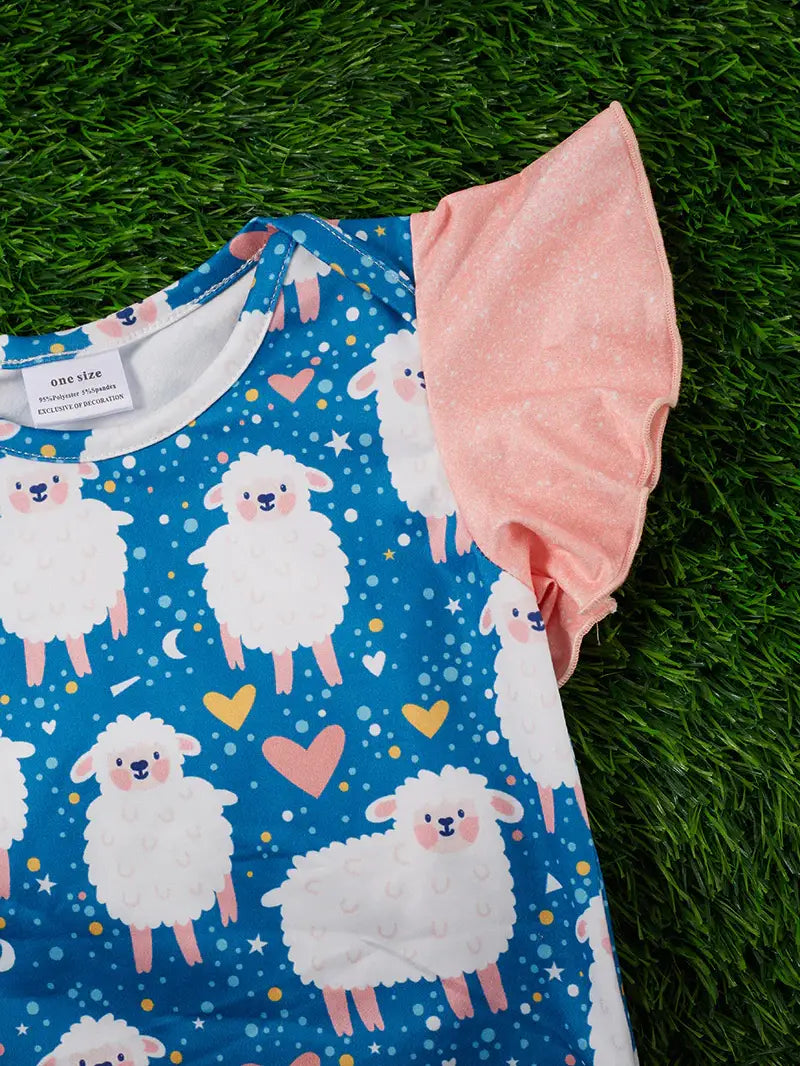 Sheep Printed Baby Gown with Angel Sleeves