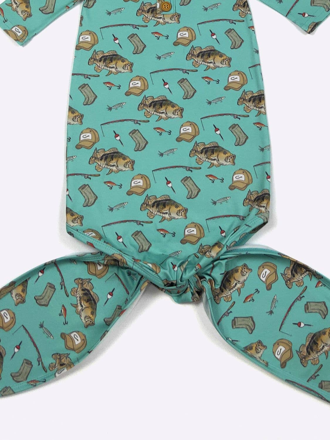 Teal Fishing Baby Knotted Gown