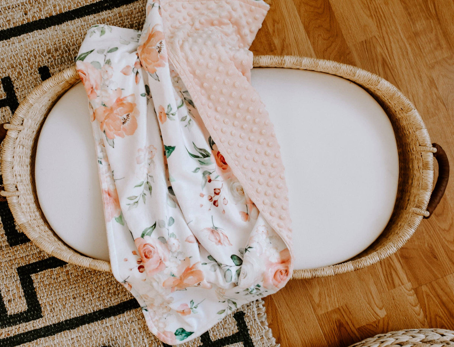 Peach Floral - Baby & Toddler Minky Blanket
