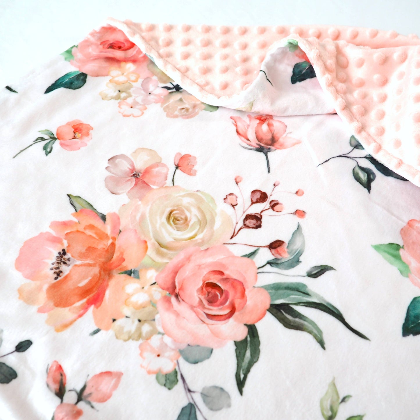 Peach Floral - Baby & Toddler Minky Blanket