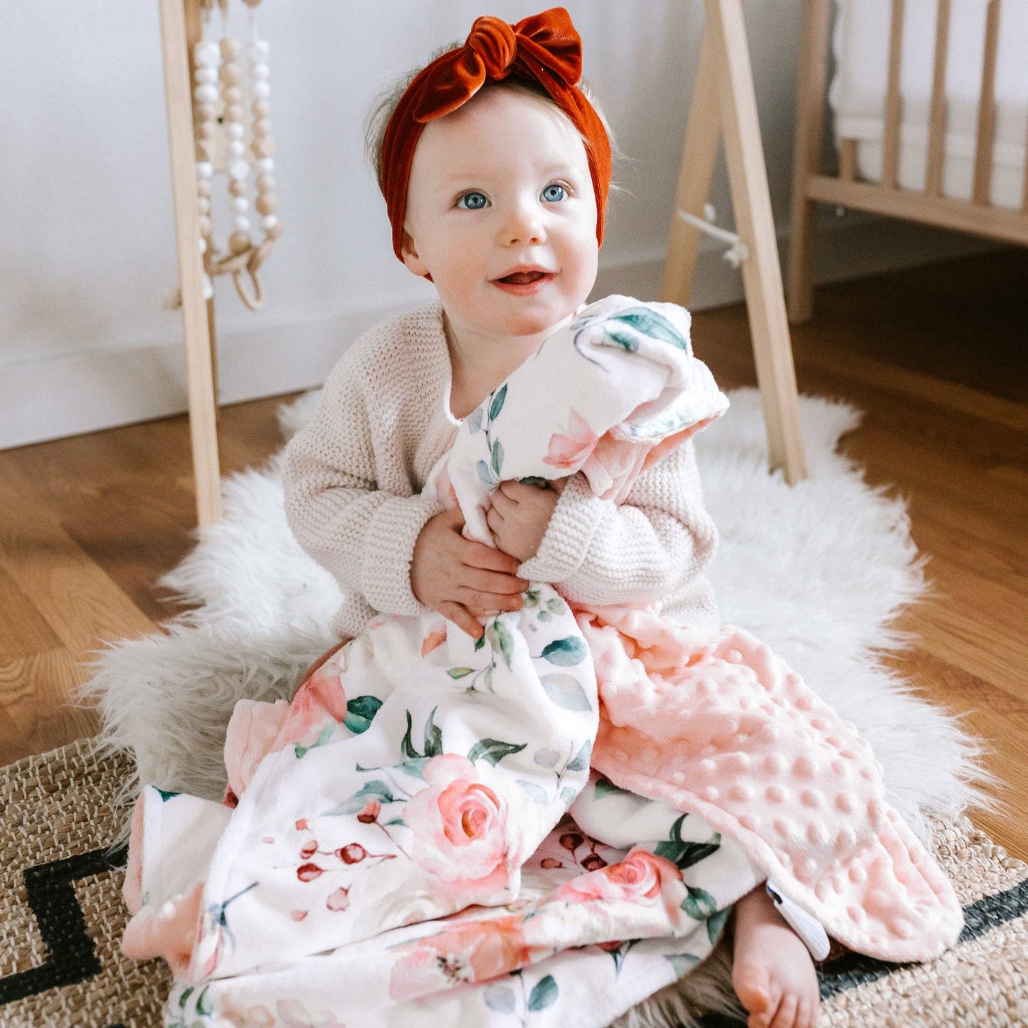 Peach Floral - Baby & Toddler Minky Blanket