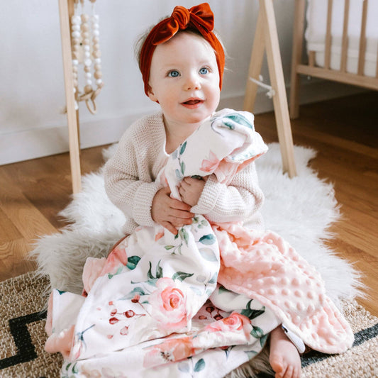 Peach Floral - Baby & Toddler Minky Blanket