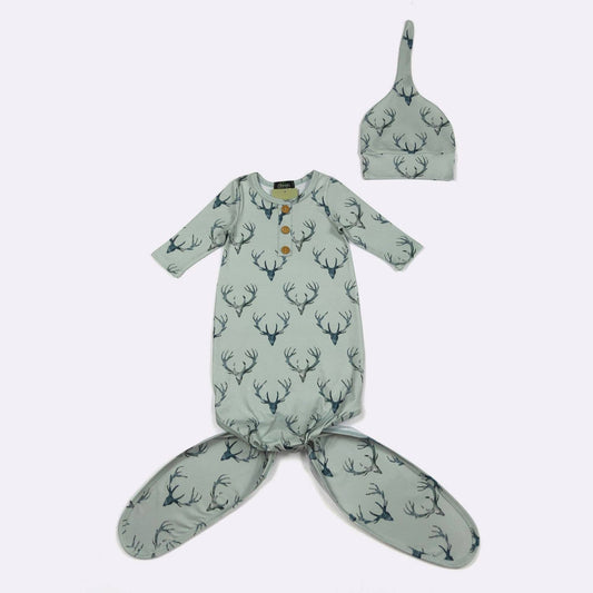 Sage Deer Baby Knotted Gown