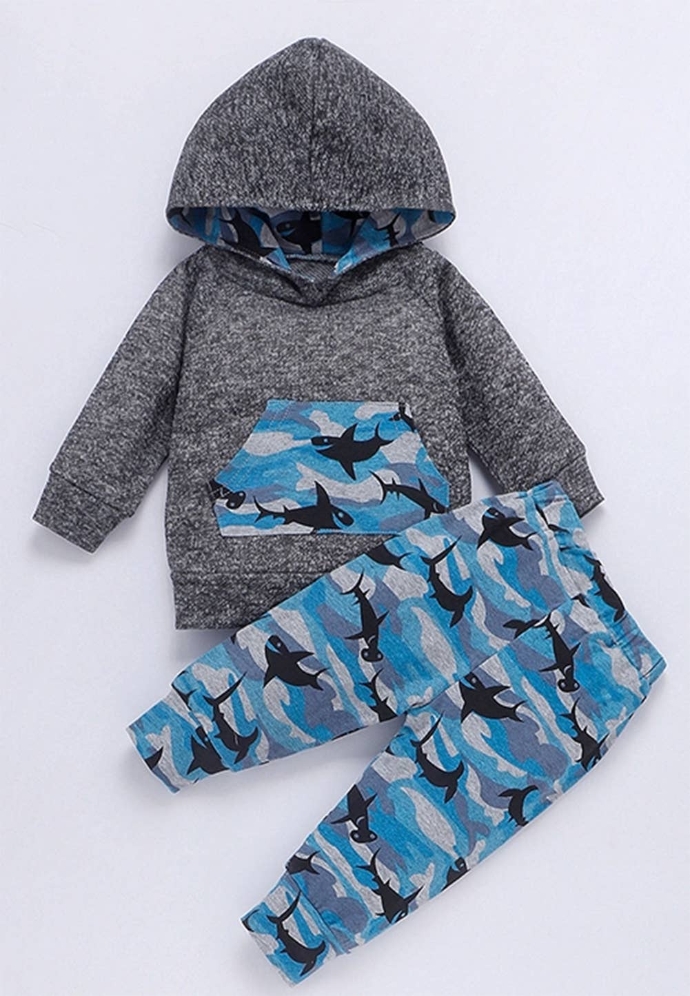 Grey Blue Shark Baby Hoodie & Pants