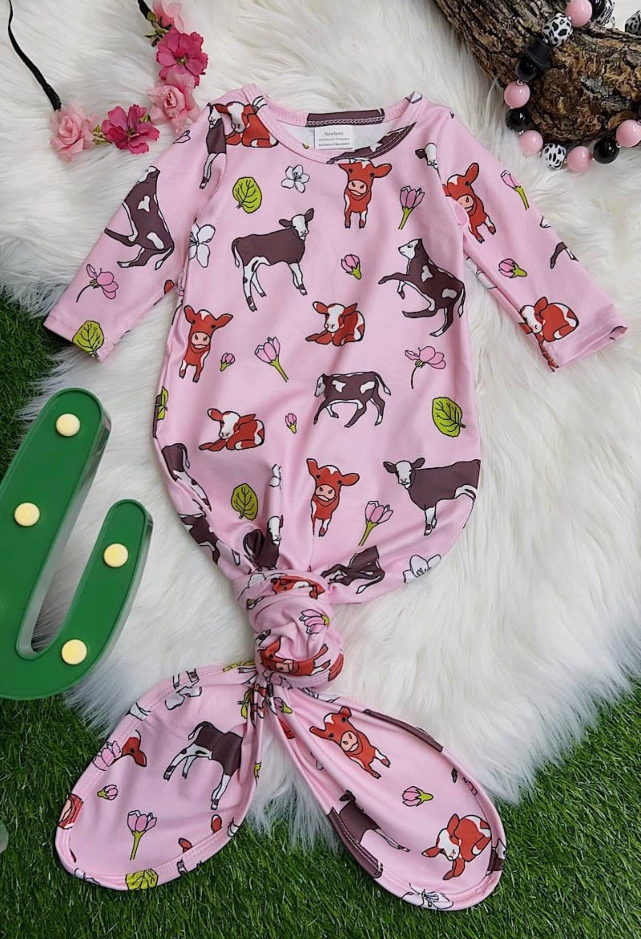 Cow knotted baby gown