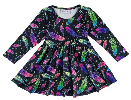 Psychedelic Feathers Twirly Dress