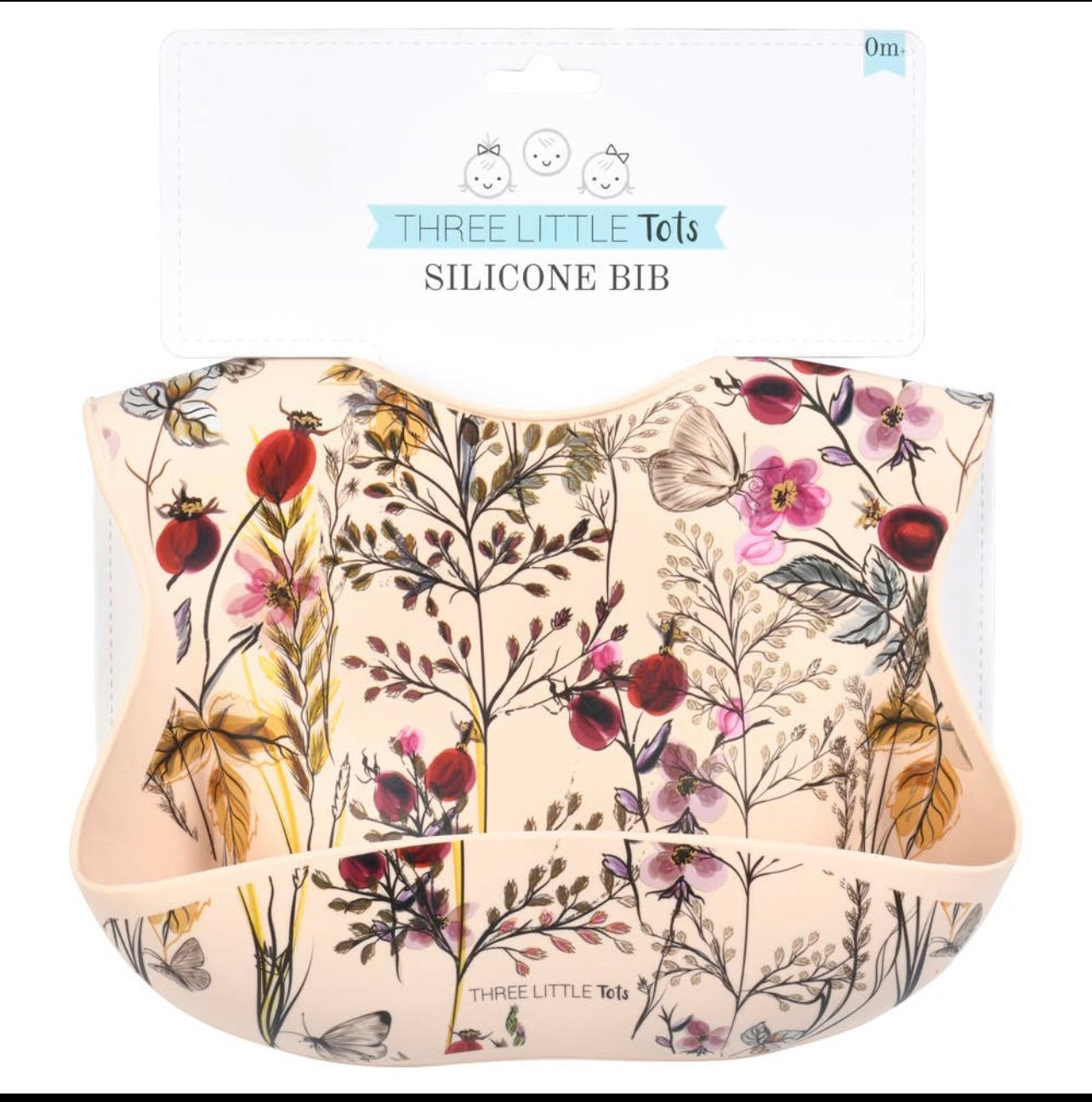 Flower Print Silicone Bib with Crumb Catcher