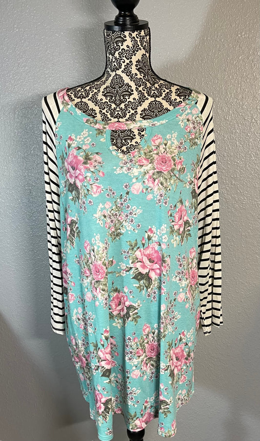 3/4 sleeve floral tunic-HoneyMe