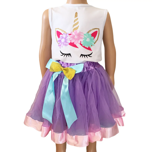 Girls Unicorn Tank Purple Tulle Ballerina Skirt set