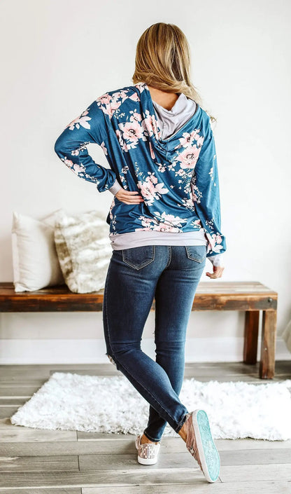 Blue floral where to start hoodie- Glitzy Girlz