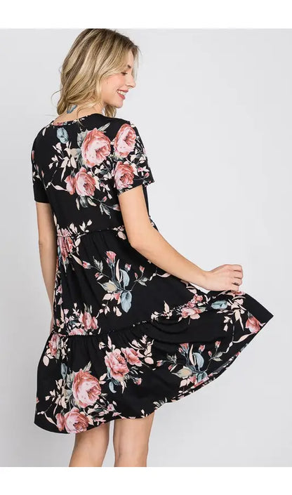FLORAL DRESS WITH RUFFLES-Heimish