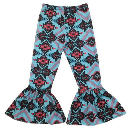 Girls Teal & Coral Aztec - Bell Bottom Pants