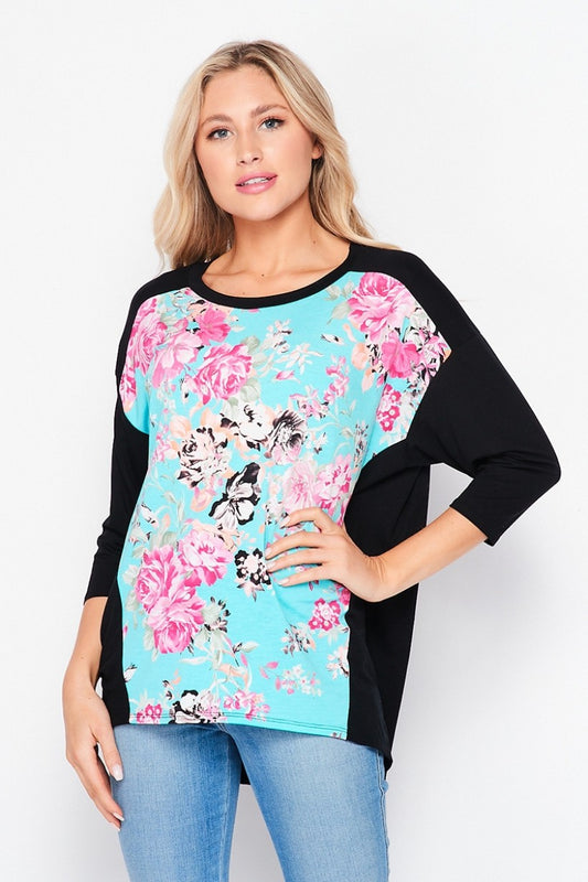 3/4 sleeve floral shirt-HoneyMe