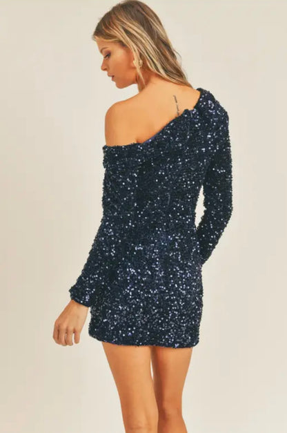 Midnight blue sequin mini dress