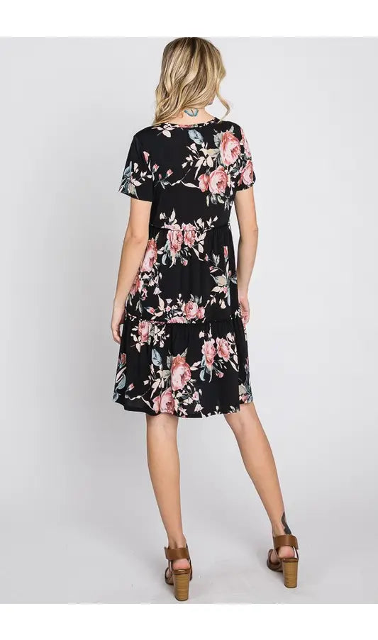 FLORAL DRESS WITH RUFFLES-Heimish